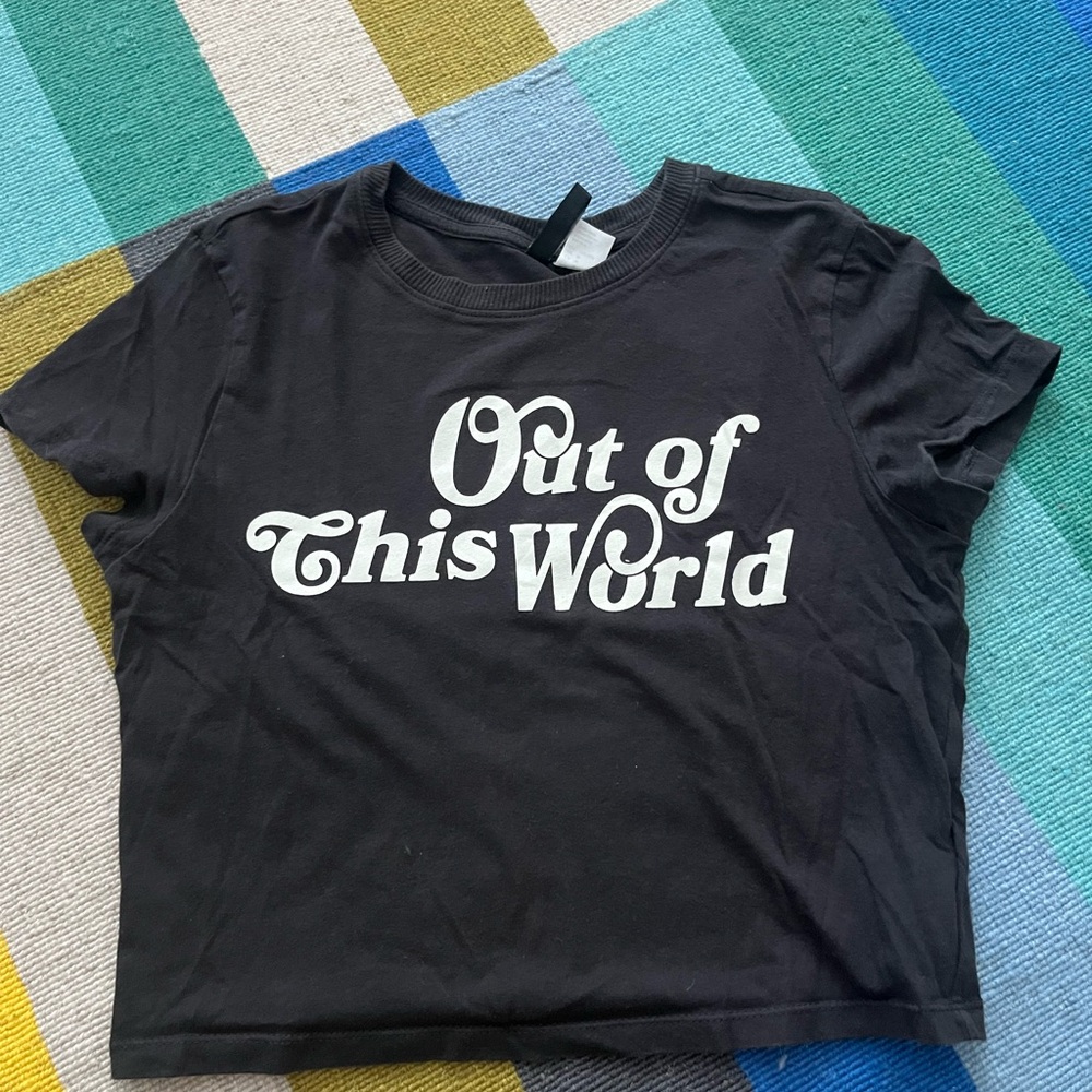 H&M Black Crop Tee with White "Out of This World" Graphic